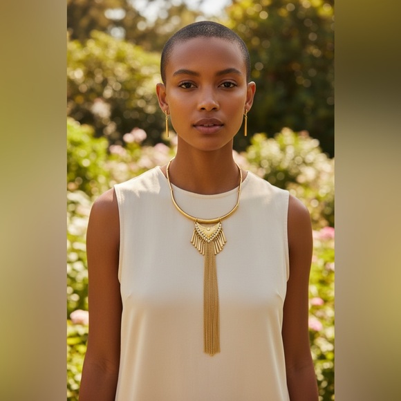 Glam Gold Tassel Statement Set – Necklace & Earrings (NWT) - Picture 2 of 9